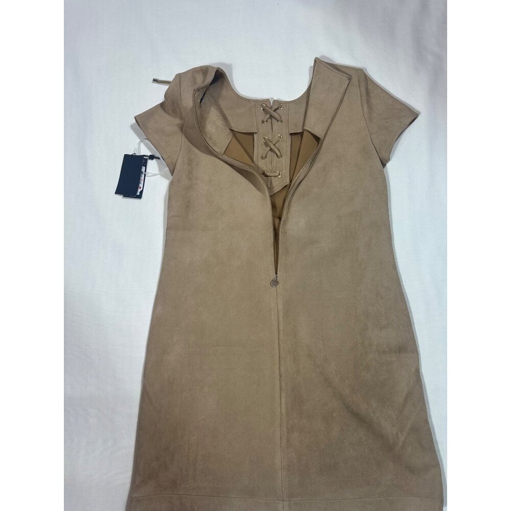 Tommy Hilfiger Women's Faux Suede Short Sleeve Jewel Neck Mini Shift Dress S -10 - Picture 3 of 10